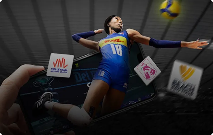 A volleyball player mid-spike on the VBTV streaming app